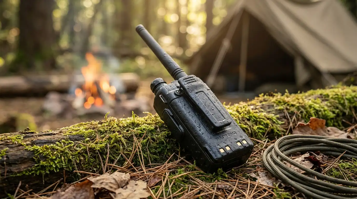 Talkie-walkie Baofeng UV-5R avec son antenne et son socle de charge