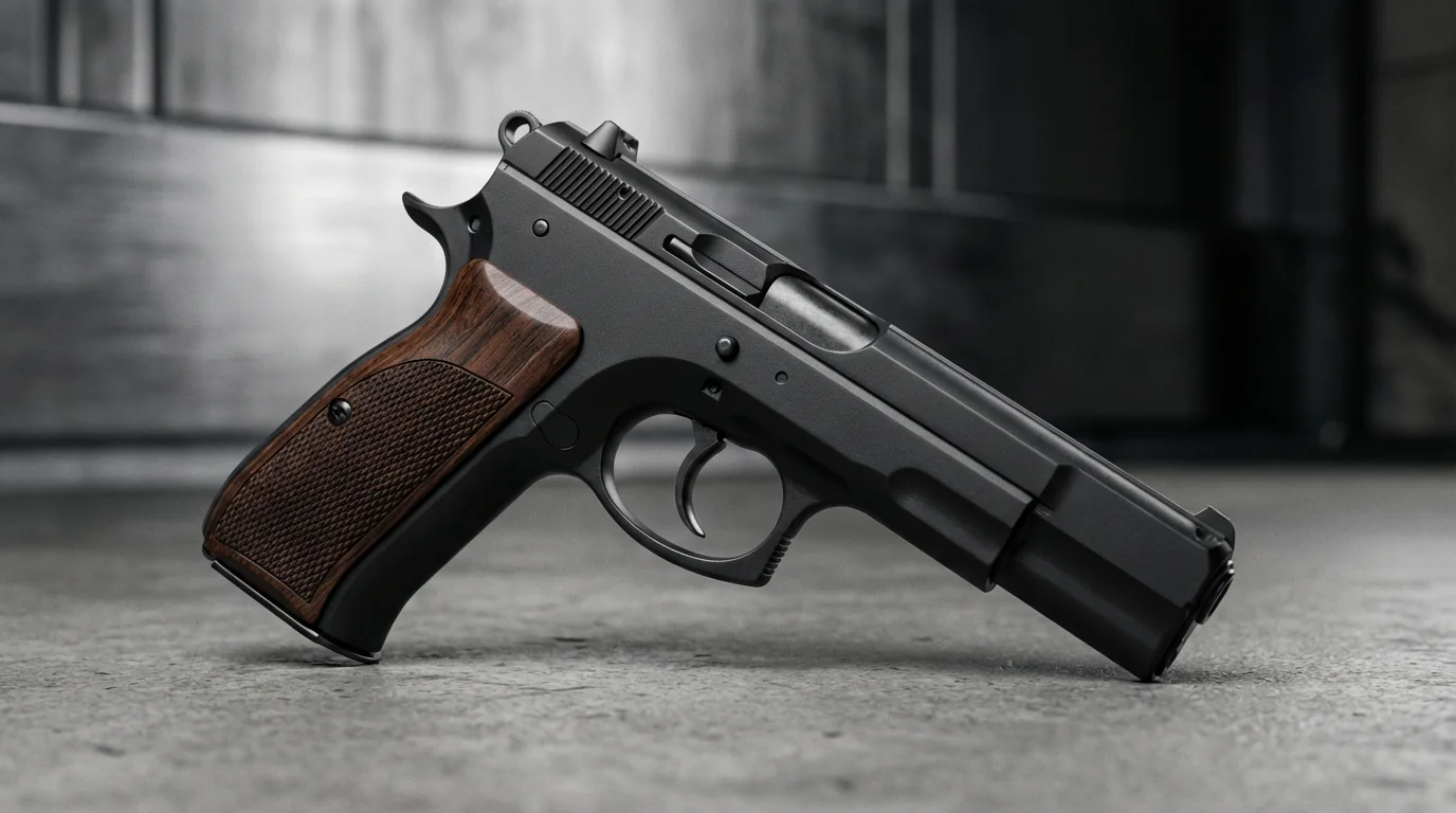 Pistolet CZ 75B vue de profil sur fond neutre