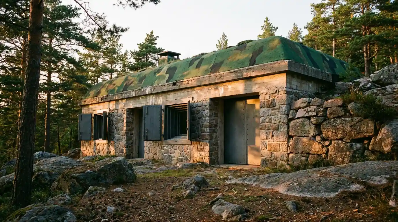 Plan de coupe d'une maison bunker sécurisée avec système de filtration