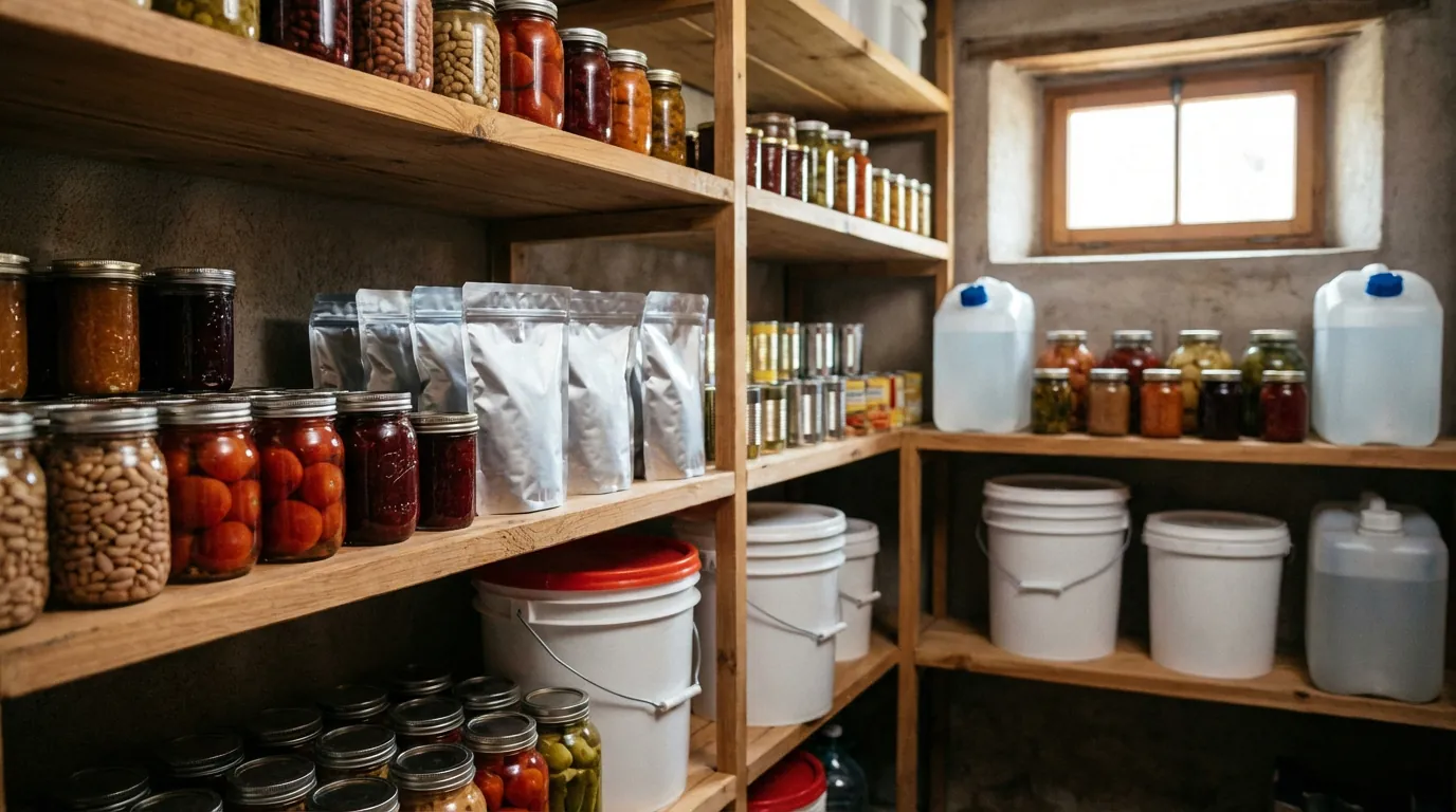 Organisation d'un stock alimentaire familial avec conserves et produits secs