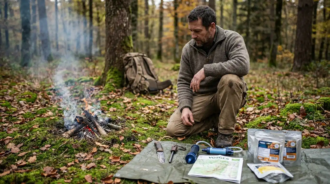 Groupe de survivalistes français en formation sur le terrain